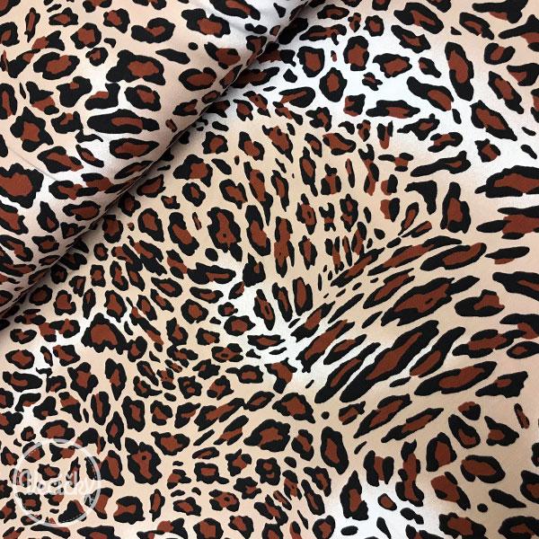 Počesaná elastická teplákovina - leopard bielo-hnedý