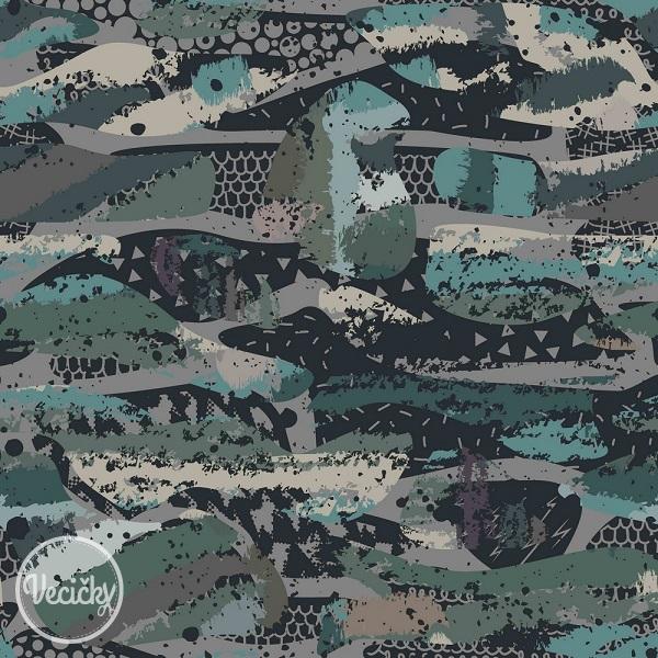 POČESANÁ TEPLÁKOVINA - organická - camouflage black - zbytok 90 cm