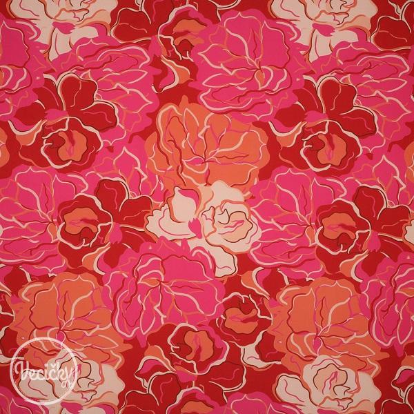 Viskózová látka - flowers - zbytok 30 cm