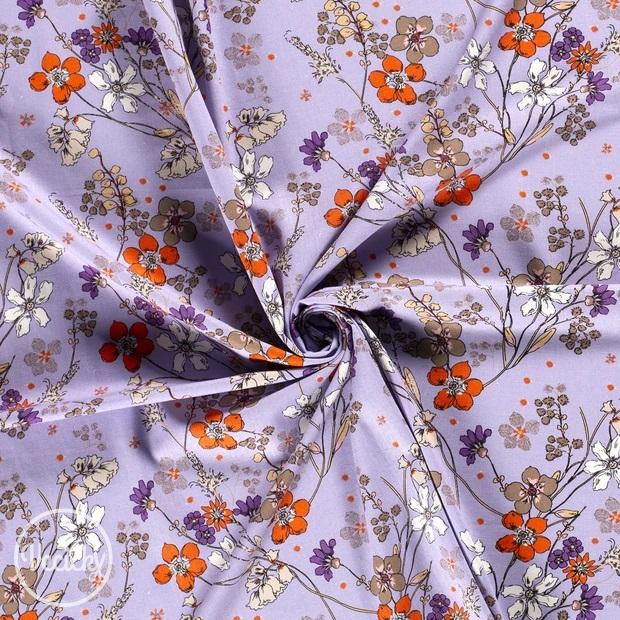 Ľan/Viskóza - lila flowers - zbytok 50 cm
