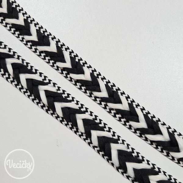 Pletená šnúra čierno biela 20 mm