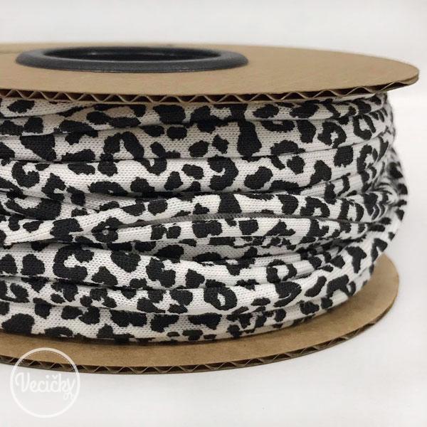 elastická šnúra 6mm - tricot/úplet leopard black and white