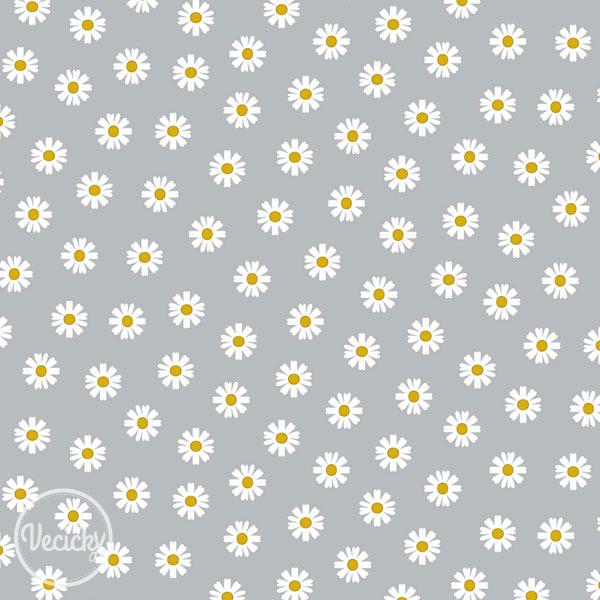 Bavlna popelín - daisy flower light grey