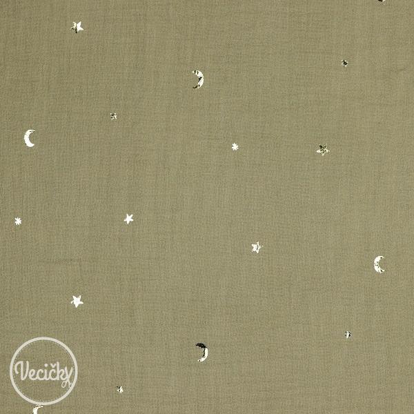 Dvojitá gázovina - foil moon and stars taupe