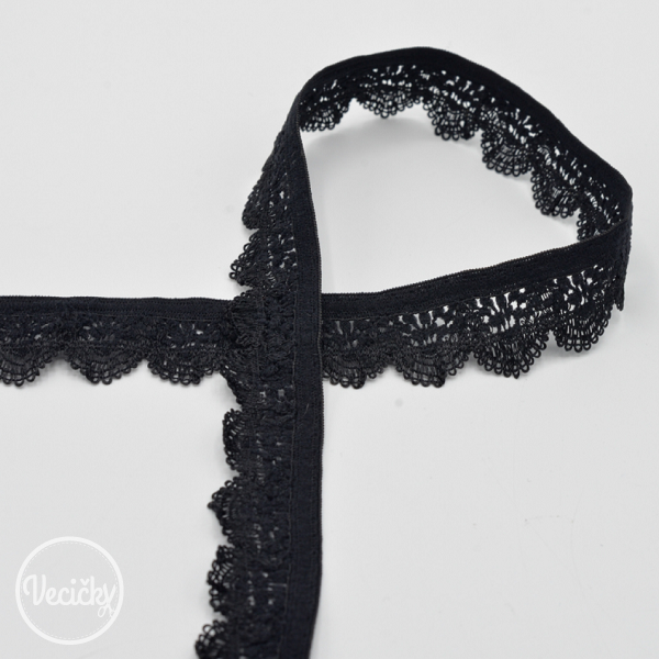 Elastická čipka - 15mm - black