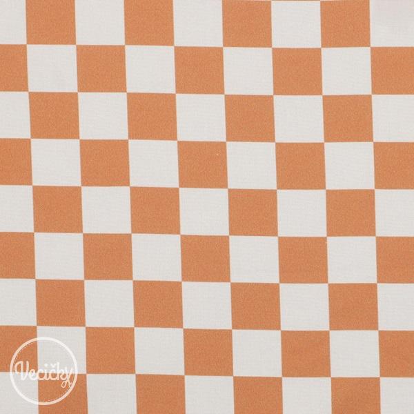 Bavlna popelín - orange/off white squares
