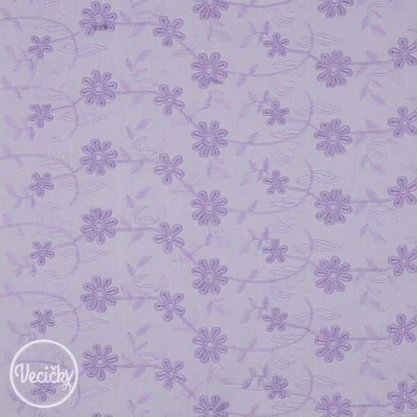 Bavlna voile embroidery - flowers lilac
