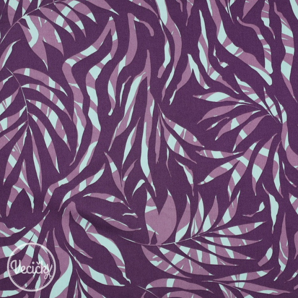 Bavlnený satén - leaves purple
