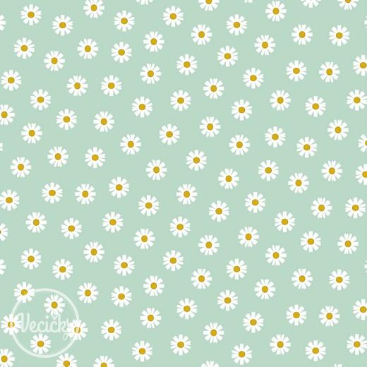 Bavlna popelín - daisy flower mint