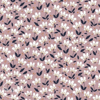 POČESANÁ TEPLÁKOVINA - soft organická - simple flowers lilac - zbytok 100 cm