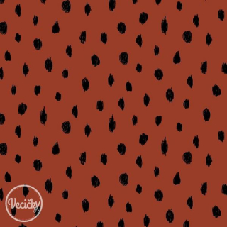organická POČESANÁ TEPLÁKOVINA - soft - animal dots rust - zbytok 125 cm