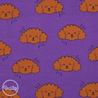POČESANÁ TEPLÁKOVINA - soft - dogs purple - zbytok 30 cm
