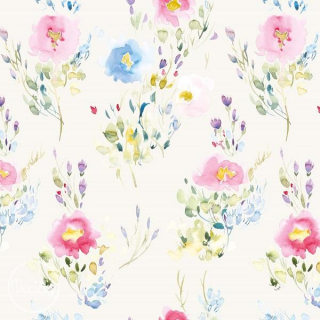 Bavlna popelín - watercolour flower ecru