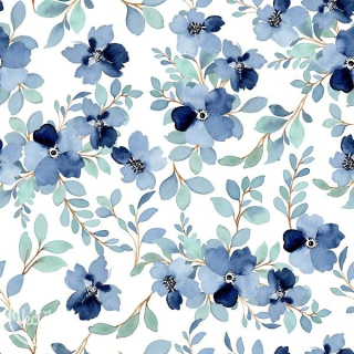 Bavlna popelín - flowers white/blue