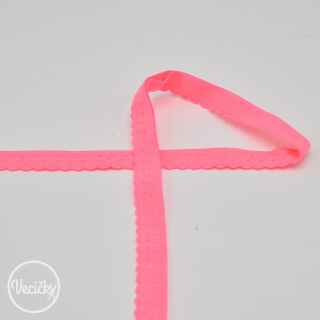 Elastický pásik s bodkami - 12mm - neon pink