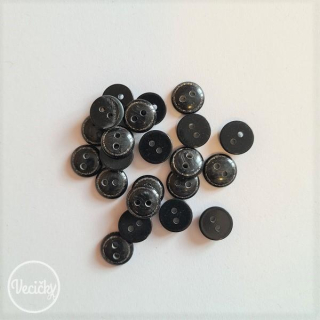 gombičky čierne - strieborný lem -12 mm