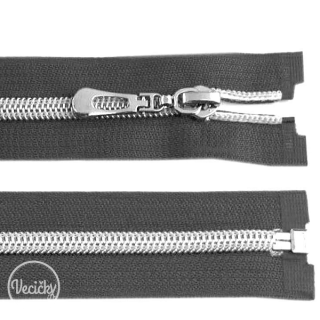 Špirálový strieborný zips šírka 7 mm dĺžka 75 cm - šedá