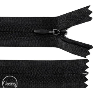 Špirálový zips krytý dĺžka 25 cm autolock - black