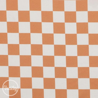 Bavlna popelín - orange/off white squares